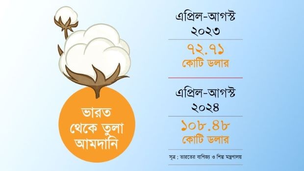 ভারত থেকে তুলা ও সুতা আমদানি বাড়ছে